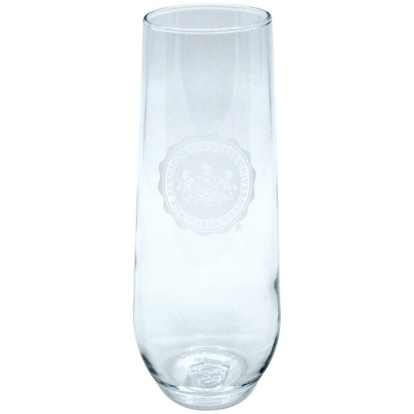 stemless champagne flute with etched Pennsylvania State University Seal